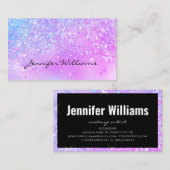 Make-up Artiest Holografische Glitter Script Paars Visitekaartje (Voorkant / Achterkant)