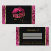 Make-up Artiest Hot Pink Glitter Afspraak Afsprakenkaartje (Voorkant / Achterkant)