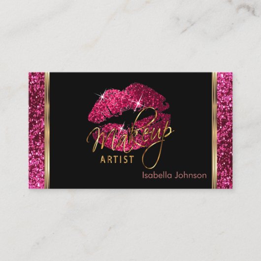 Make-up Artiest Hot Pink Glitter Afspraak Afsprakenkaartje (Voorkant)