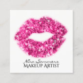 Make-up Artiest Hot Pink Glitter Lips Zebra Print Vierkante Visitekaartje (Voorkant)