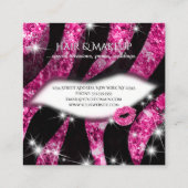 Make-up Artiest Hot Pink Glitter Lips Zebra Print Vierkante Visitekaartje (Achterkant)