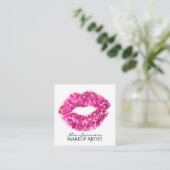 Make-up Artiest Hot Pink Glitter Lips Zebra Print Vierkante Visitekaartje (Staand voorkant)