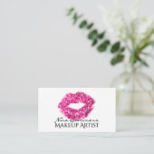 Make-up Artiest Hot Pink Glitter Lips Zebra Print Visitekaartje (Staand voorkant)