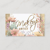 Make-up Artiest in Bloemen en Gouden Glitter Visitekaartje (Voorkant)
