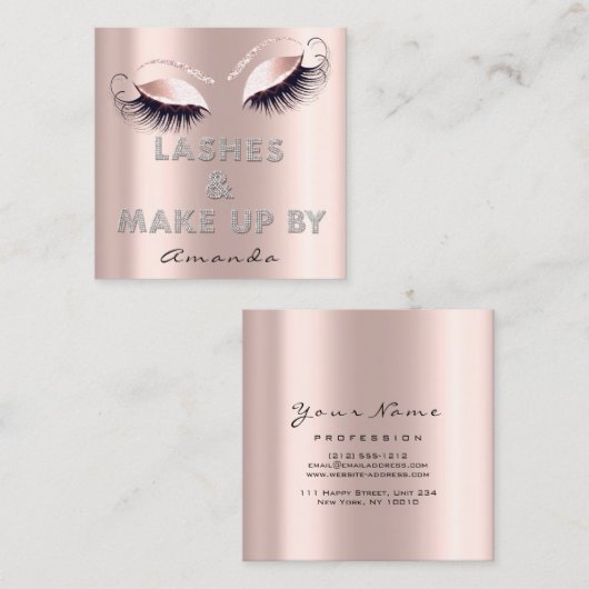 Make-up Artiest Lash Extension Diamond Pink RoseGl Vierkante Visitekaartje (Voorkant / Achterkant)