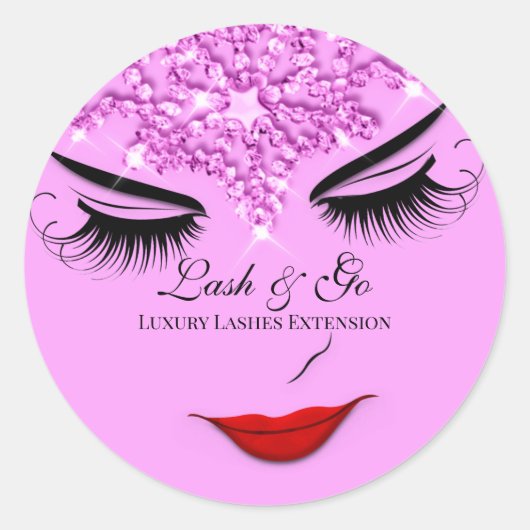 Make-up artiest Lash Extension Lips Roze Sterren Ronde Sticker (Voorkant)