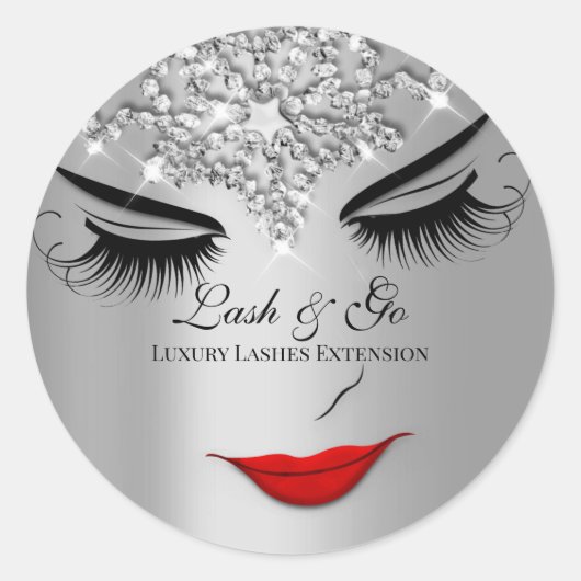 Make-up artiest Lash Extension Lips Zilver Grijs Ronde Sticker (Voorkant)