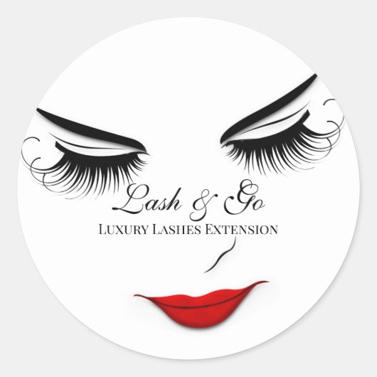 Make-up artiest Lash Extension Lips Zwart Wit Ronde Sticker (Voorkant)