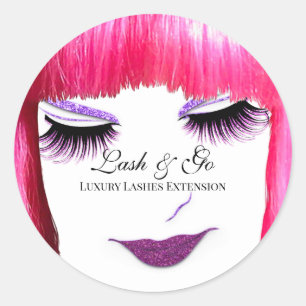 Make-up Artiest Lash Extension Roze Lips Bangs Haa Ronde Sticker
