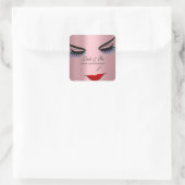 Make-up artiest Lash Extension Roze rode lippen Vierkante Sticker (Tas)