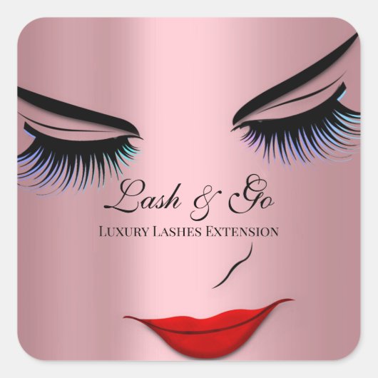 Make-up artiest Lash Extension Roze rode lippen Vierkante Sticker (Voorkant)