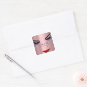 Make-up artiest Lash Extension Roze rode lippen Vierkante Sticker (Envelop)