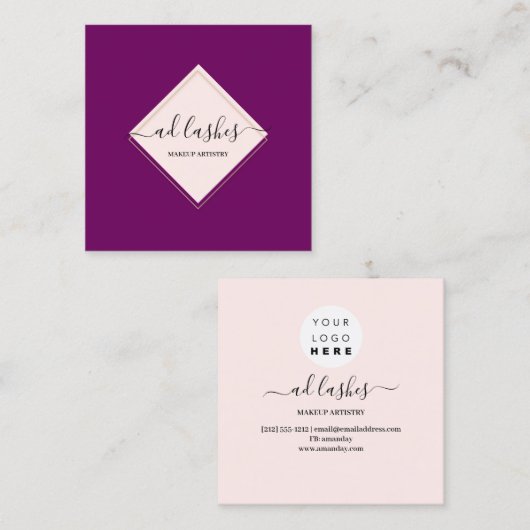 Make-up Artiest Lashes Beauty Beautique Berry Roos Vierkante Visitekaartje (Voorkant / Achterkant)