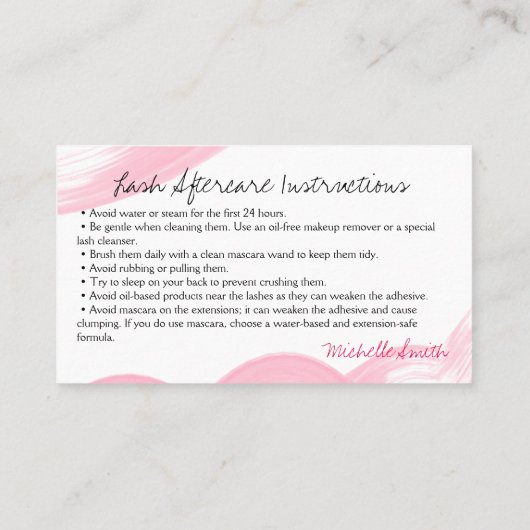 Make-up Artiest Lashes Brows Nazorg Instructies Afsprakenkaartje (Achterkant)