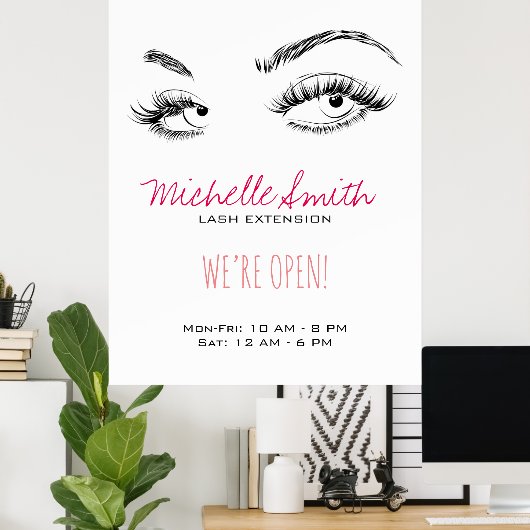 Make-up Artiest Lashes Brows Zwart en Wit Eenvoudi Poster (Thuiskantoor)
