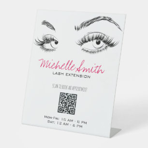 Make-up Artiest Lashes Brows Zwart Wit QR Code Reclamebord Met Voetstuk