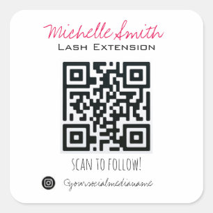 Make-up Artiest Lashes Brows Zwart Wit QR Code Vierkante Sticker