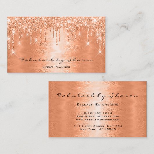 Make-up Artiest Lashes Glitter Drips Koraal Event Visitekaartje (Voorkant / Achterkant)
