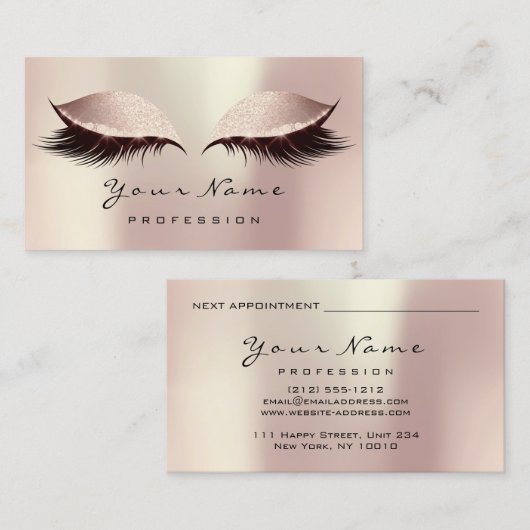 Make-up Artiest Lashes Glitter Roos Afspraakkaart Afsprakenkaartje (Voorkant / Achterkant)
