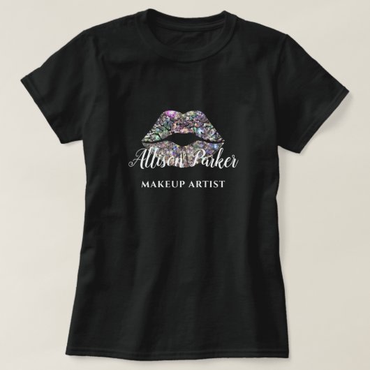 MAKE-UP ARTIEST Logo Silver Kiss Naam T-shirt (Design voorkant)