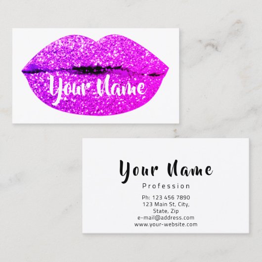 Make-up Artiest Magenta Roze Kiss Lips Suiker Glit Visitekaartje (Voorkant / Achterkant)