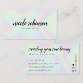 Make-up artiest moderne pastel regenboog holografi visitekaartje (Voorkant / Achterkant)