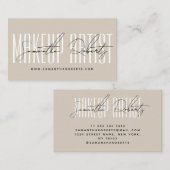Make-up artiest moderne typografie script beige visitekaartje (Voorkant / Achterkant)