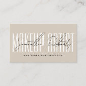 Make-up artiest moderne typografie script beige visitekaartje (Voorkant)