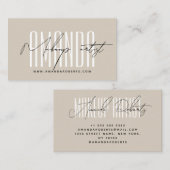 Make-up artiest moderne typografie script beige visitekaartje (Voorkant / Achterkant)