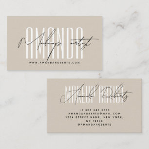 Make-up artiest moderne typografie script beige visitekaartje