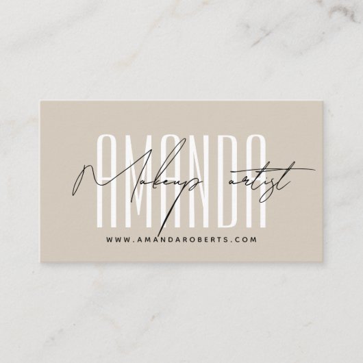 Make-up artiest moderne typografie script beige visitekaartje (Voorkant)