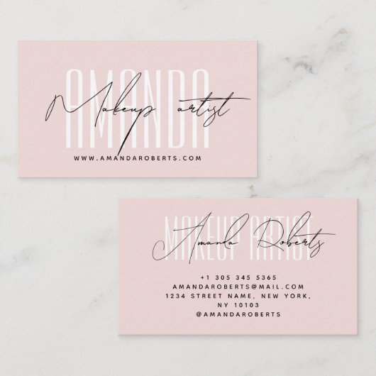 Make-up artiest moderne typografie script blush ro visitekaartje (Voorkant / Achterkant)