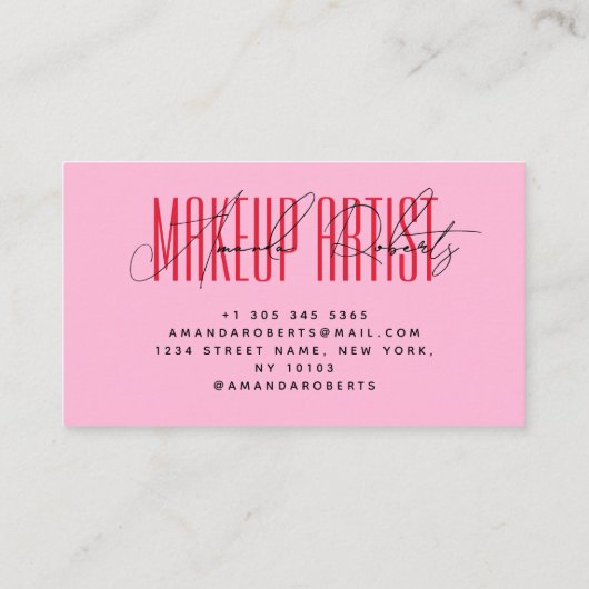 Make-up artiest moderne typografie script rood roz visitekaartje (Achterkant)