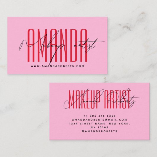Make-up artiest moderne typografie script rood roz visitekaartje (Voorkant / Achterkant)