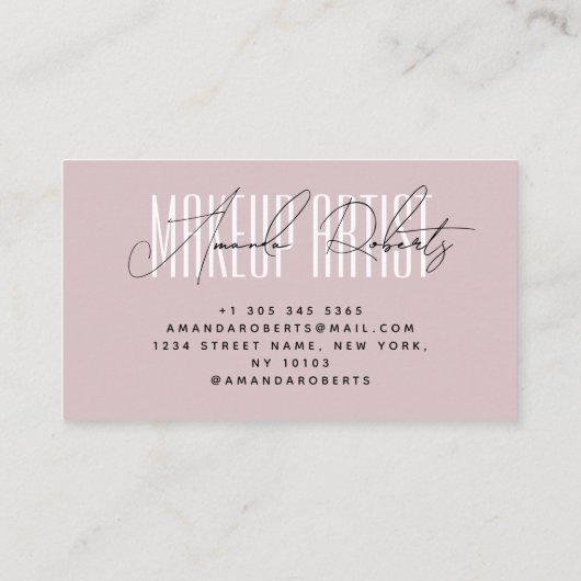 Make-up artiest moderne typografie script roze visitekaartje (Achterkant)
