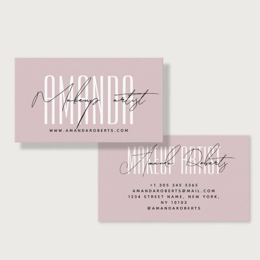 Make-up artiest moderne typografie script roze visitekaartje
