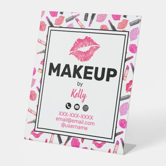 Make-up artiest promotionele lippenstift lipprint reclamebord met voetstuk (Voorkant)