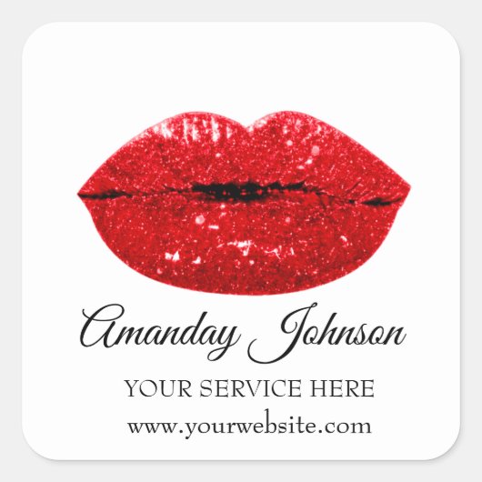 Make-up artiest rode kus lippen naam wit dank u vierkante sticker (Voorkant)