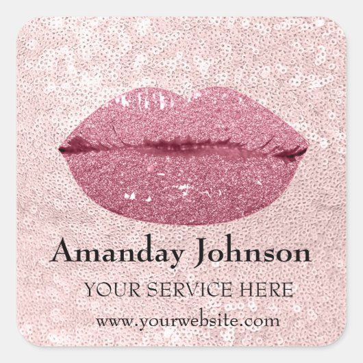 Make-up Artiest Roos Glitter Lips Naam Web Vierkante Sticker (Voorkant)