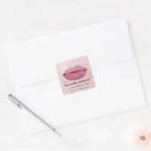 Make-up Artiest Roos Glitter Lips Naam Web Vierkante Sticker (Envelop)
