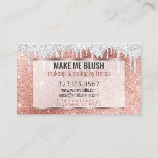 Make-up Artiest Roos Gouden Glitter + Platina Drip Visitekaartje