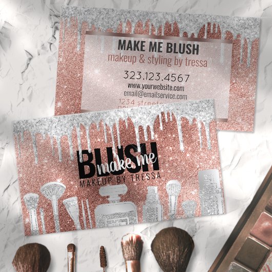 Make-up Artiest Roos Gouden Glitter + Platina Drip Visitekaartje