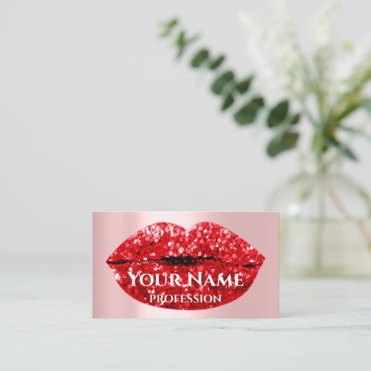 Make-up Artiest Roos Kiss Lips Rood Glam Glitter Visitekaartje (Staand voorkant)