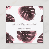 Make-up Artiest Roze en Zwart Monstera Leaf Vierkante Visitekaartje (Voorkant)