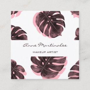 Make-up Artiest Roze en Zwart Monstera Leaf Vierkante Visitekaartje