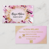Make-up artiest roze goud QR code Social Media Visitekaartje (Voorkant / Achterkant)