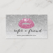 Make-up Artiest Roze Lippen Zilveren Glitter Verwi Aanbevelingskaartje (Voorkant)