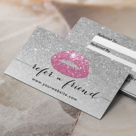 Make-up Artiest Roze Lippen Zilveren Glitter Verwi Aanbevelingskaartje