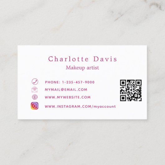 Make-up artiest roze lippenstift QR code Visitekaa Visitekaartje (Achterkant)