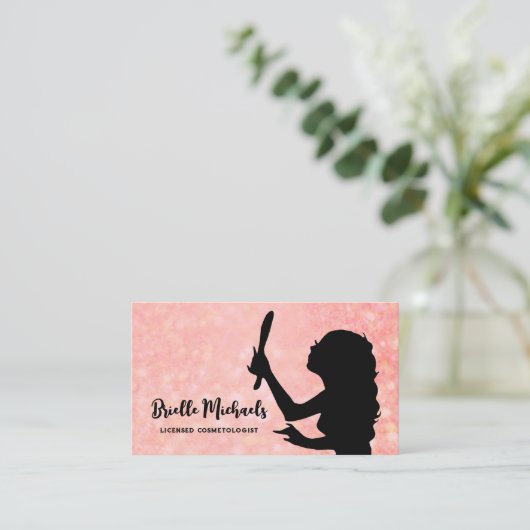 Make-up artiest roze meisje meisje cosmetoloog visitekaartje (Staand voorkant)